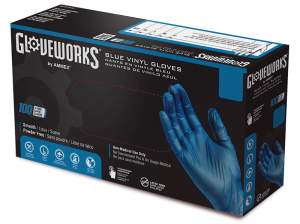 Gloveworks Blue Vinyl PF Industrial Gloves
